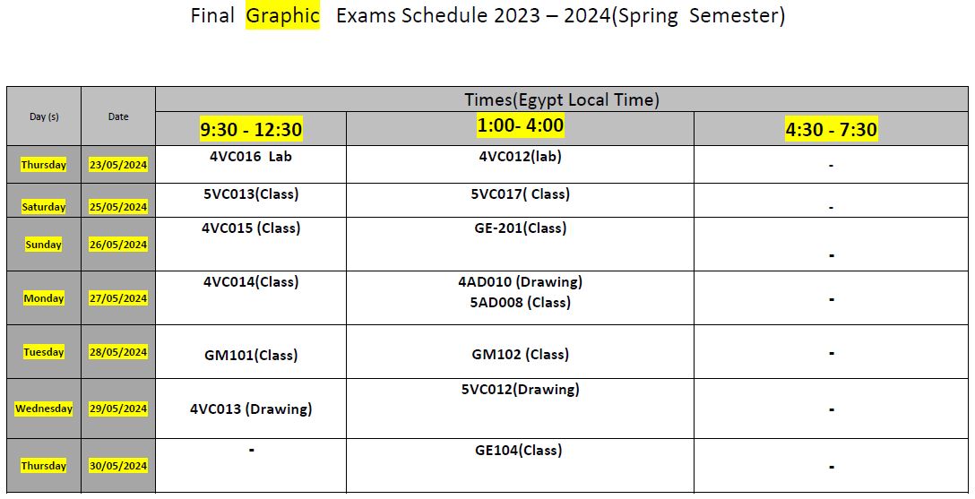 Endicott Final Exam Schedule Fall 2023 www.aou.edu.eg